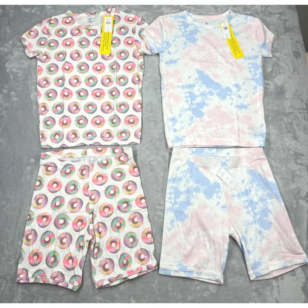 GAP KIDS Pajama Set Lot Kids 14 Multi Donut Tie Dye Organically Grown Cotton NWT
